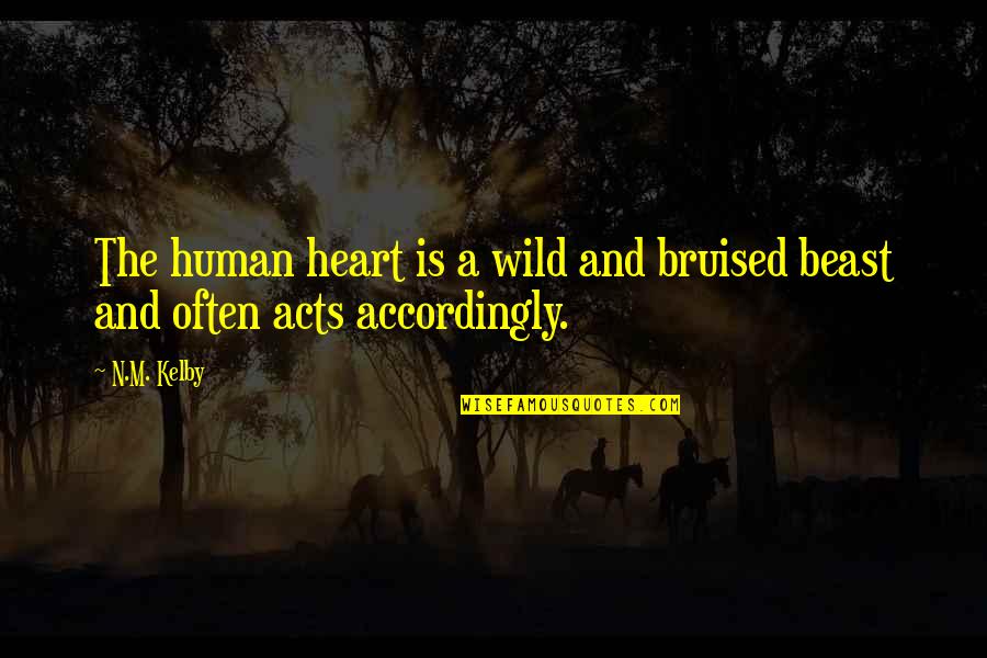 Bruised Quotes By N.M. Kelby: The human heart is a wild and bruised