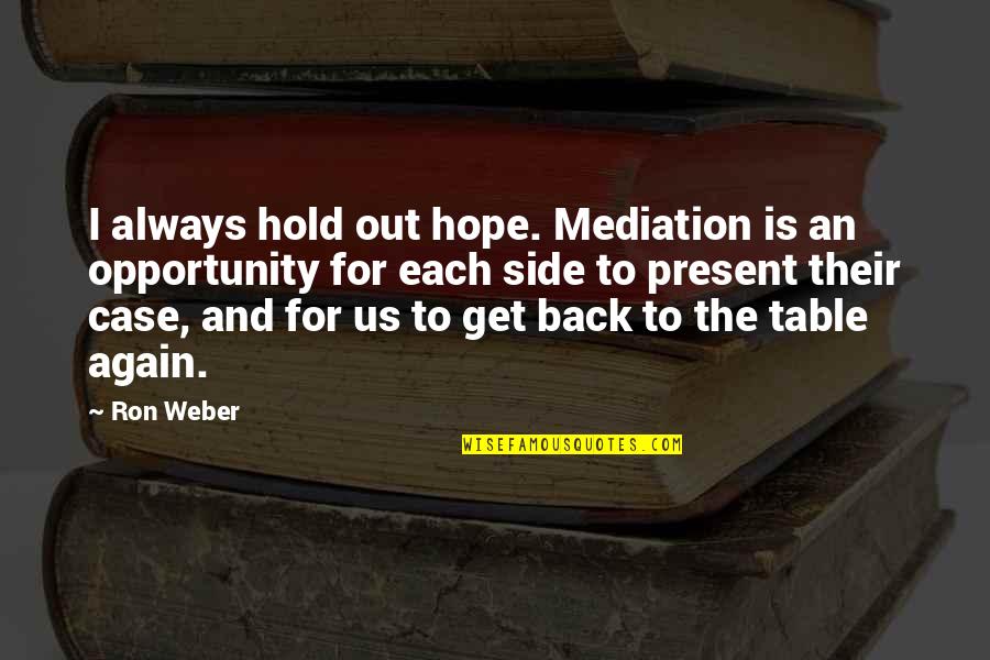 Brummagem Means Quotes By Ron Weber: I always hold out hope. Mediation is an