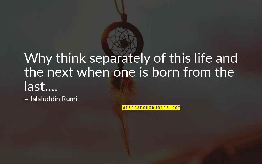 Brussels Sprouts Recipes Quotes By Jalaluddin Rumi: Why think separately of this life and the