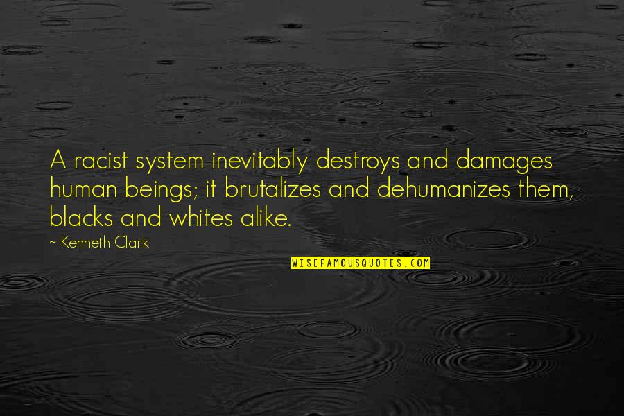 Brutalizes Quotes By Kenneth Clark: A racist system inevitably destroys and damages human