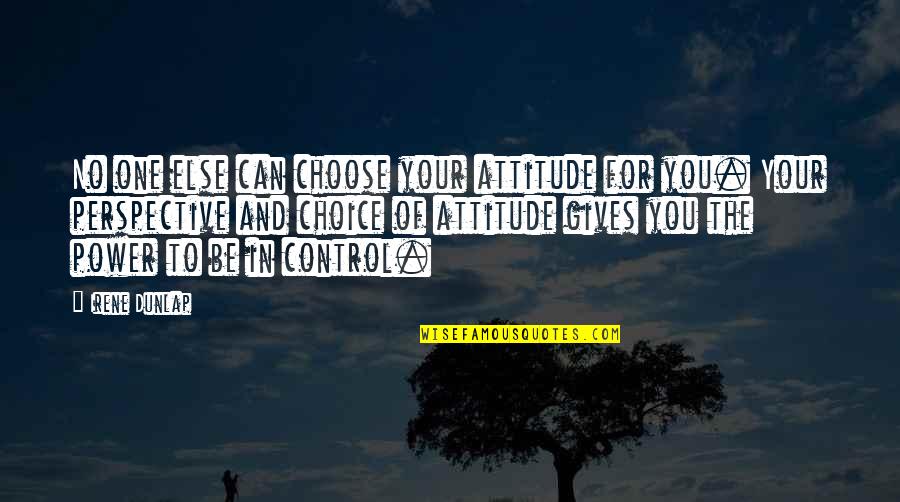 Bryan Greenberg Quotes By Irene Dunlap: No one else can choose your attitude for