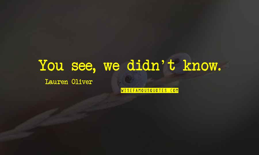 Brynne Maceachern Quotes By Lauren Oliver: You see, we didn't know. Brynne Maceachern Quotes By Lauren Oliver: You see, we didn't know.