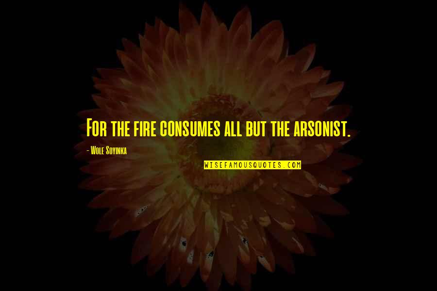 Buccaneer Bunny Quotes By Wole Soyinka: For the fire consumes all but the arsonist. Buccaneer Bunny Quotes By Wole Soyinka: For the fire consumes all but the arsonist.