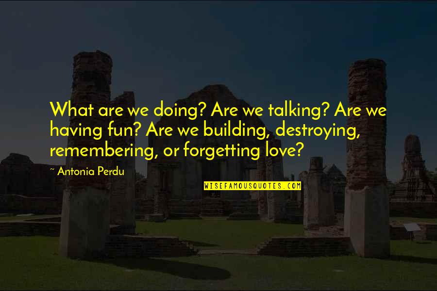Bucharest Capital Quotes By Antonia Perdu: What are we doing? Are we talking? Are