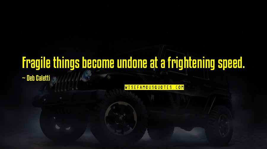 Buddha Enlightenment Quotes By Deb Caletti: Fragile things become undone at a frightening speed.