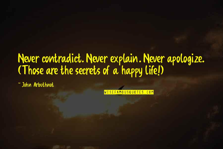 Buddha Extreme Quotes By John Arbuthnot: Never contradict. Never explain. Never apologize. (Those are
