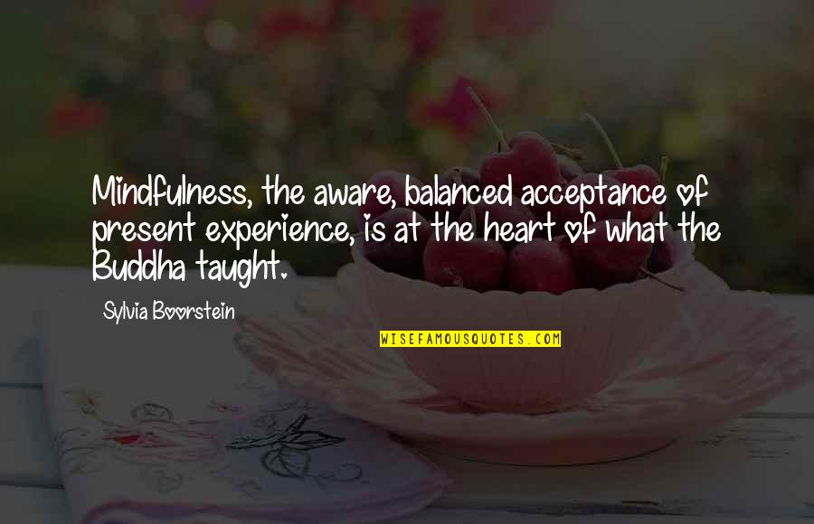 Buddha Mindfulness Quotes By Sylvia Boorstein: Mindfulness, the aware, balanced acceptance of present experience,