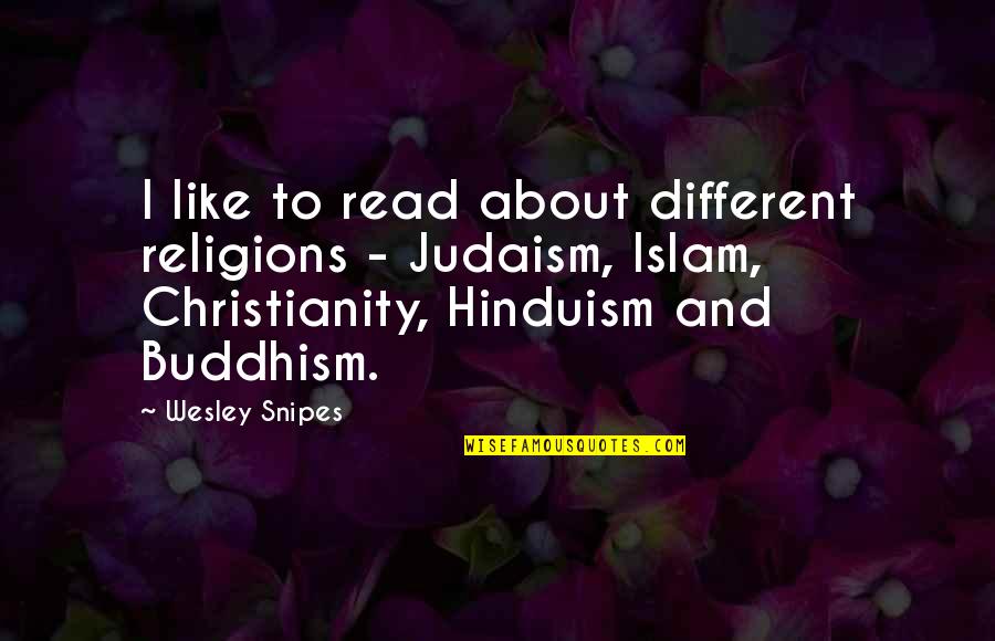 Buddhism And Hinduism Quotes By Wesley Snipes: I like to read about different religions -