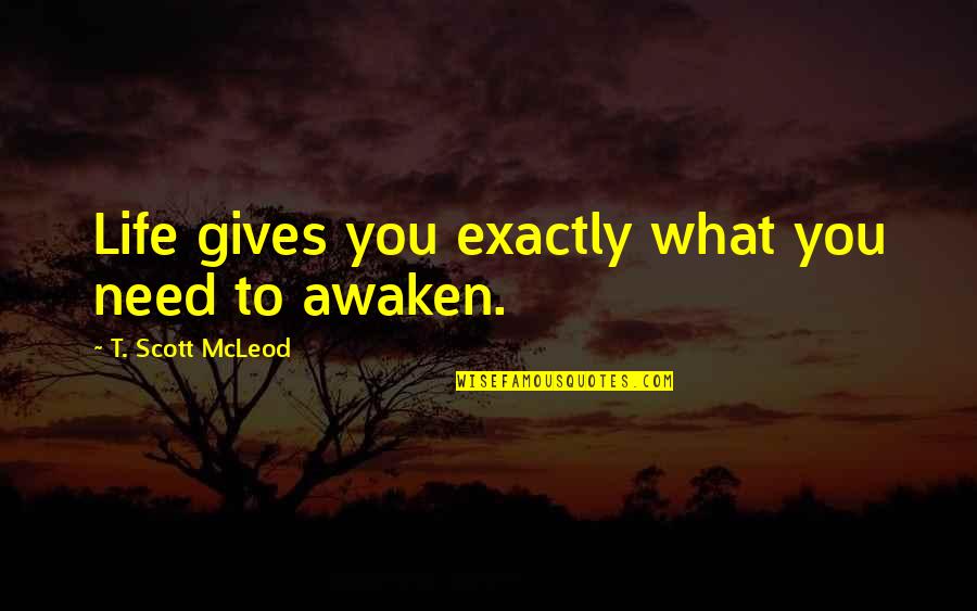 Buddhism Enlightenment Quotes By T. Scott McLeod: Life gives you exactly what you need to Buddhism Enlightenment Quotes By T. Scott McLeod: Life gives you exactly what you need to