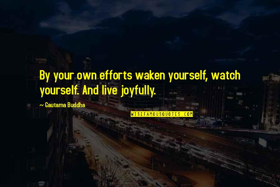 Buddhist Inspirational Quotes By Gautama Buddha: By your own efforts waken yourself, watch yourself.