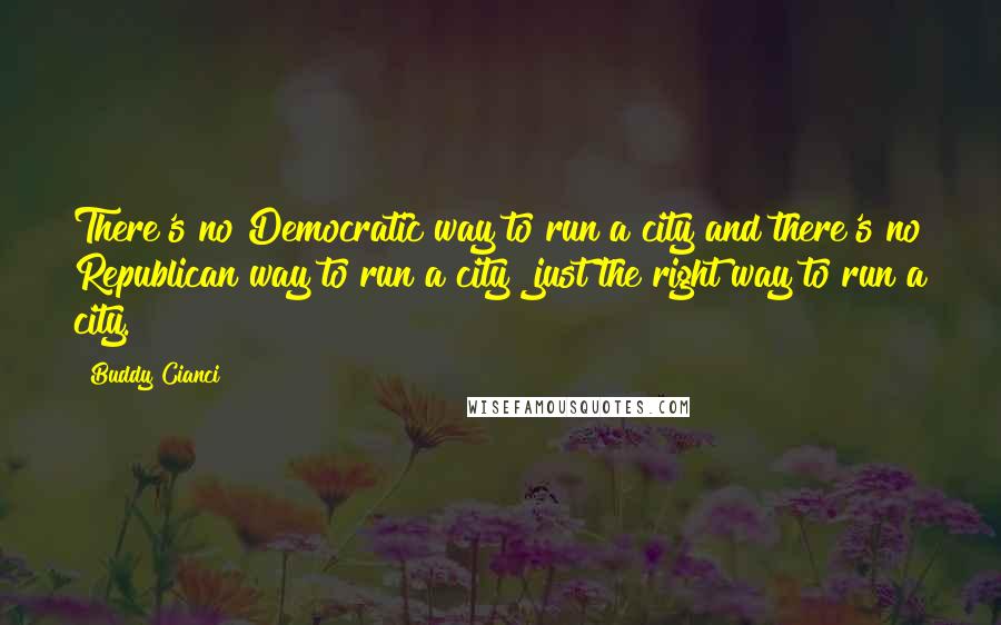 Buddy Cianci quotes: There's no Democratic way to run a city and there's no Republican way to run a city just the right way to run a city.