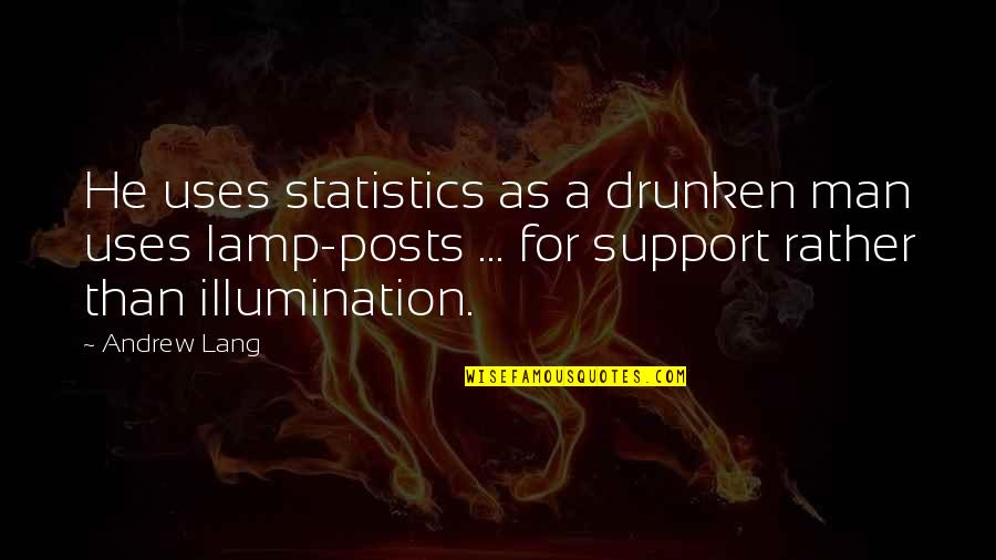 Budreau Major Quotes By Andrew Lang: He uses statistics as a drunken man uses