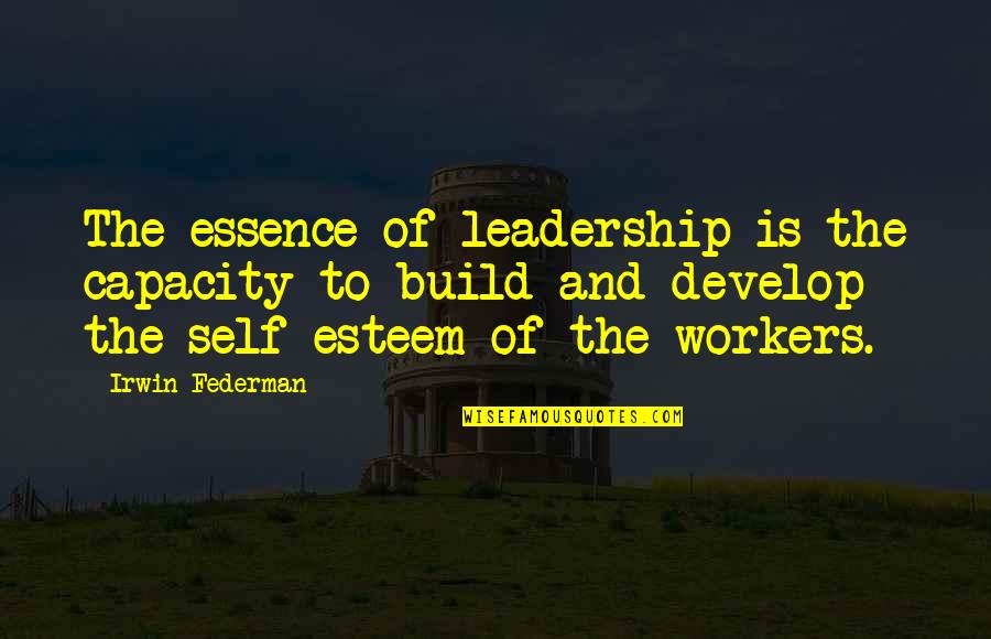Build Up Self Esteem Quotes By Irwin Federman: The essence of leadership is the capacity to