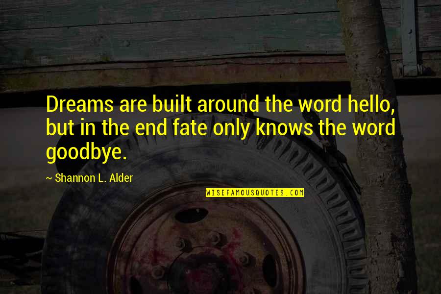 Built In Quotes By Shannon L. Alder: Dreams are built around the word hello, but