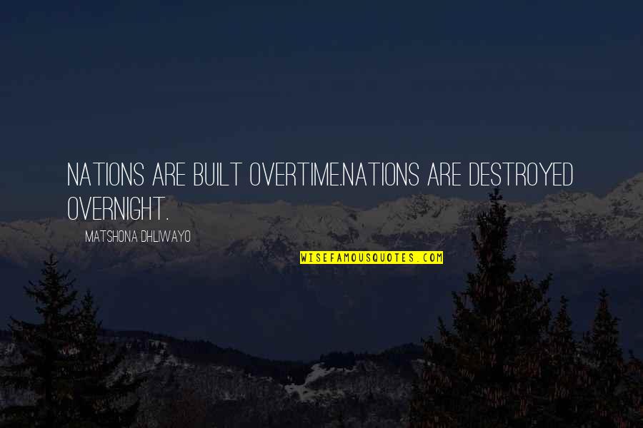 Built Quotes By Matshona Dhliwayo: Nations are built overtime.Nations are destroyed overnight.