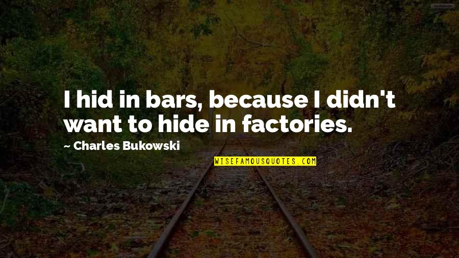 Bukowski Loneliness Quotes By Charles Bukowski: I hid in bars, because I didn't want