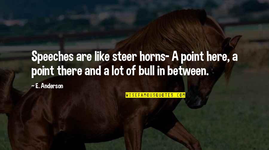 Bull By Horns Quotes By E. Anderson: Speeches are like steer horns- A point here,