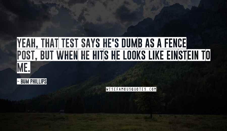 Bum Phillips quotes: Yeah, that test says he's dumb as a fence post, but when he hits he looks like Einstein to me.