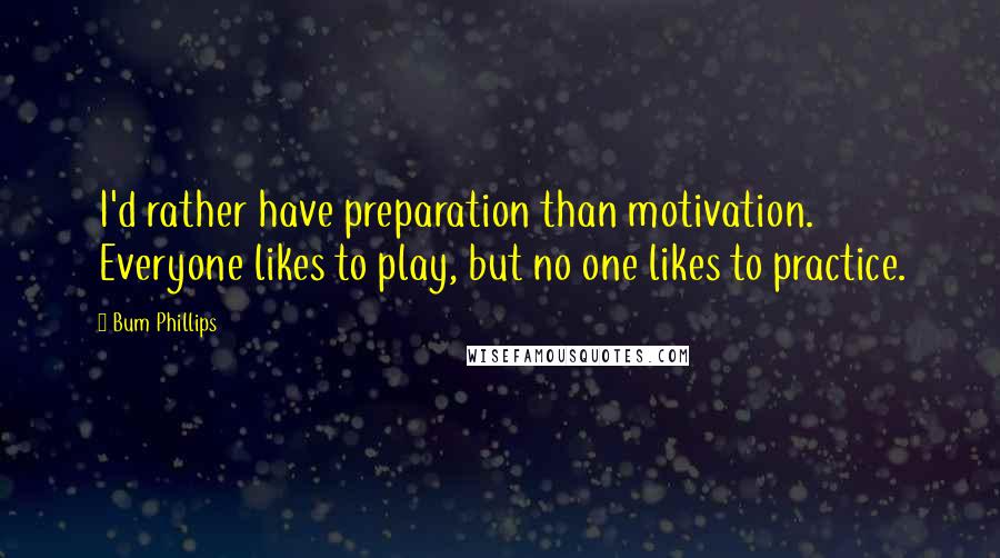 Bum Phillips quotes: I'd rather have preparation than motivation. Everyone likes to play, but no one likes to practice.