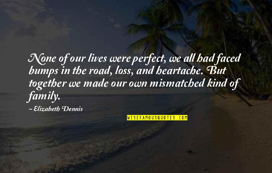 Bumps In Road Quotes By Elizabeth Dennis: None of our lives were perfect, we all Bumps In Road Quotes By Elizabeth Dennis: None of our lives were perfect, we all