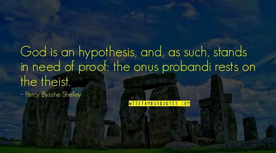 Burden Of Proof Quotes By Percy Bysshe Shelley: God is an hypothesis, and, as such, stands