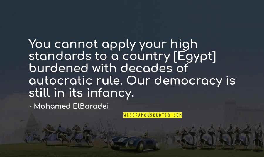 Burdened Quotes By Mohamed ElBaradei: You cannot apply your high standards to a Burdened Quotes By Mohamed ElBaradei: You cannot apply your high standards to a