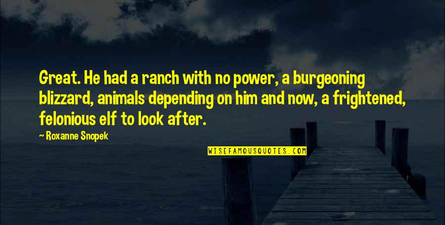 Burgeoning Quotes By Roxanne Snopek: Great. He had a ranch with no power,