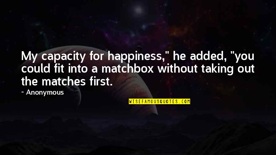 Burkhead Green Kilgo Quotes By Anonymous: My capacity for happiness," he added, "you could