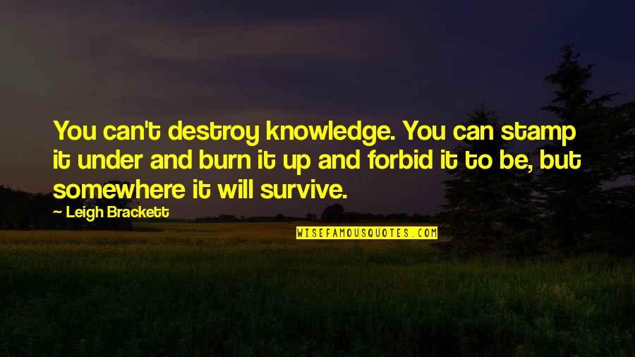 Burn Up Quotes By Leigh Brackett: You can't destroy knowledge. You can stamp it Burn Up Quotes By Leigh Brackett: You can't destroy knowledge. You can stamp it