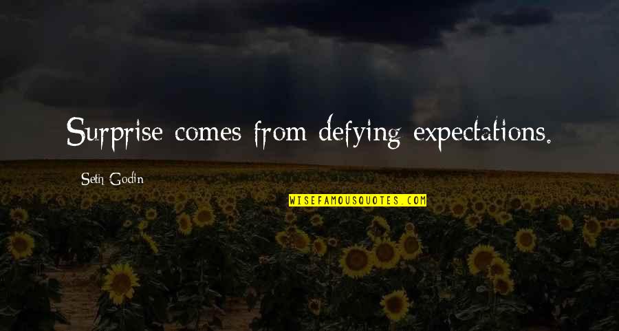 Burping And Nausea Quotes By Seth Godin: Surprise comes from defying expectations.