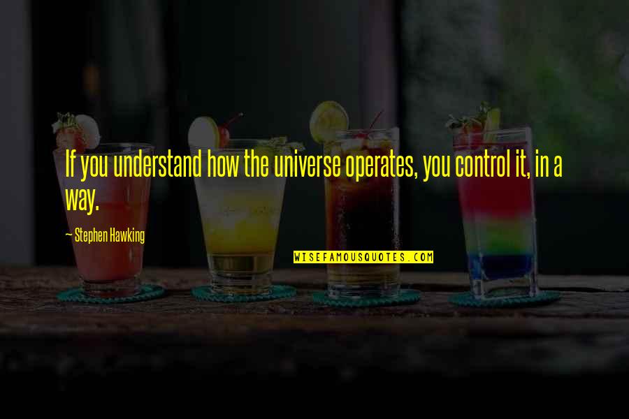 Buryed Quotes By Stephen Hawking: If you understand how the universe operates, you Buryed Quotes By Stephen Hawking: If you understand how the universe operates, you