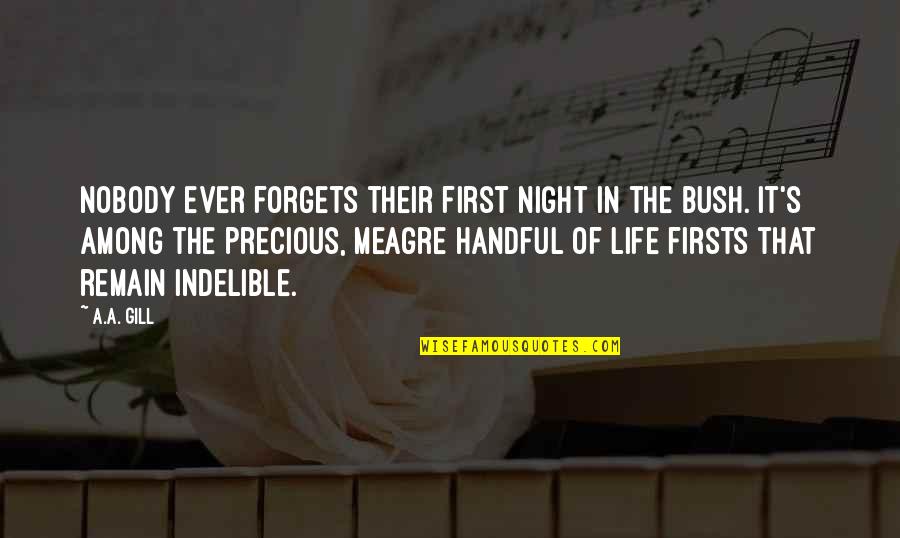Bush Life Quotes By A.A. Gill: Nobody ever forgets their first night in the