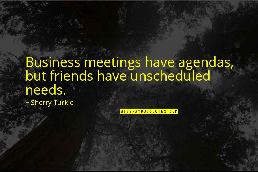 Business Meetings Quotes By Sherry Turkle: Business meetings have agendas, but friends have unscheduled