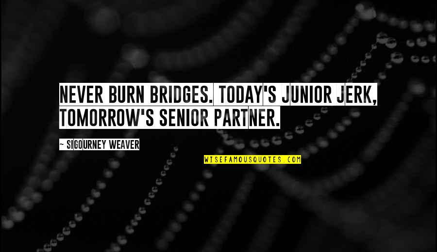 Business Partner Quotes By Sigourney Weaver: Never burn bridges. Today's junior jerk, tomorrow's senior