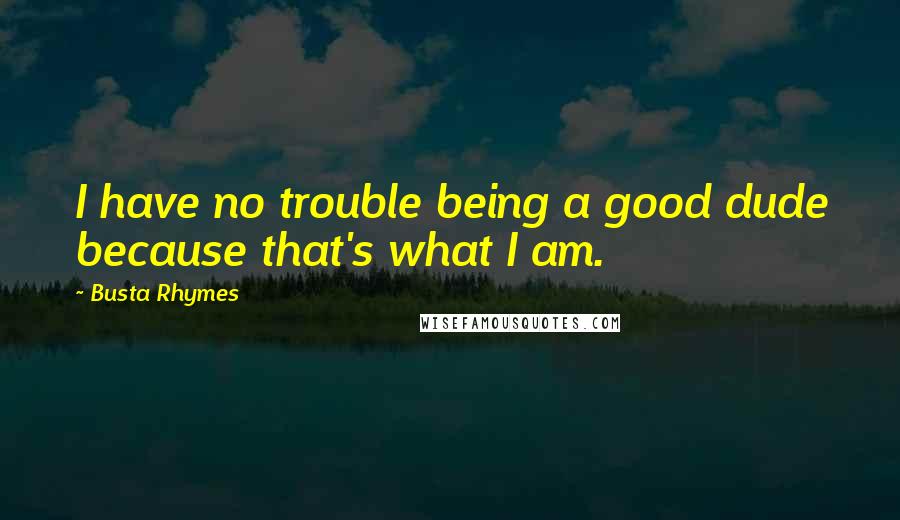 Busta Rhymes quotes: I have no trouble being a good dude because that's what I am.