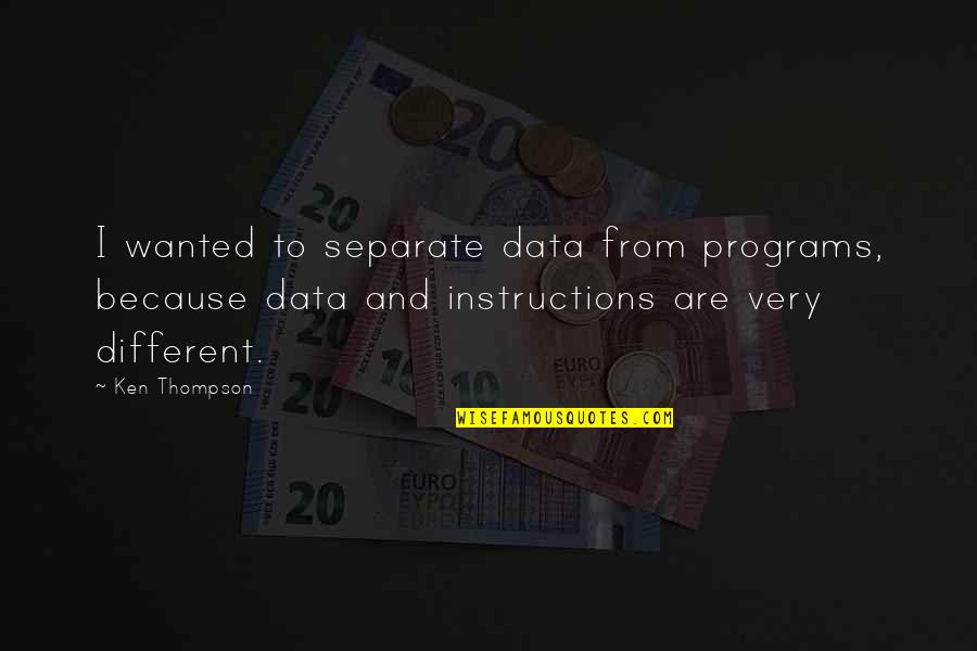 Butterfinger Quotes By Ken Thompson: I wanted to separate data from programs, because Butterfinger Quotes By Ken Thompson: I wanted to separate data from programs, because