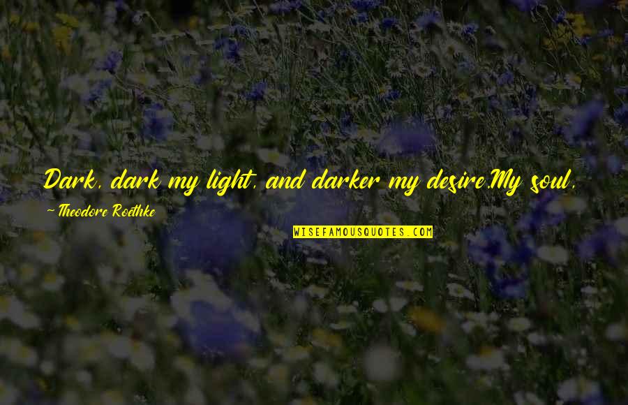 Buzzing Like A Quotes By Theodore Roethke: Dark, dark my light, and darker my desire.My