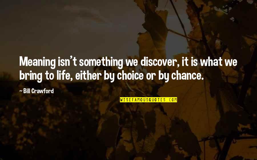 By Choice Quotes By Bill Crawford: Meaning isn't something we discover, it is what
