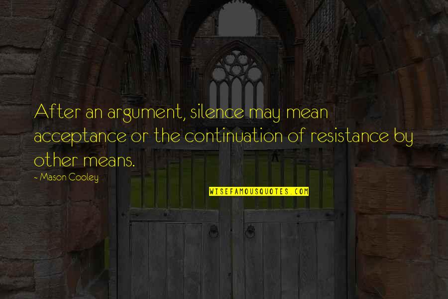 By Silence Quotes By Mason Cooley: After an argument, silence may mean acceptance or By Silence Quotes By Mason Cooley: After an argument, silence may mean acceptance or