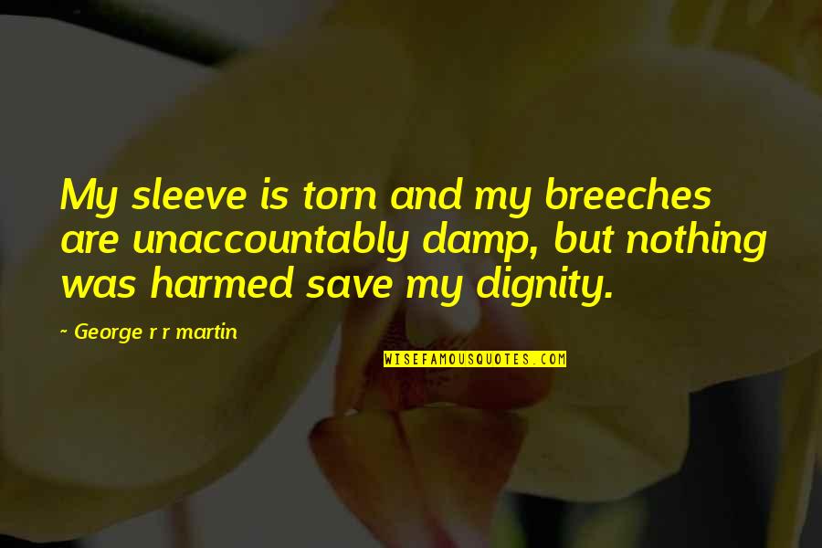 Byrhhe Quotes By George R R Martin: My sleeve is torn and my breeches are