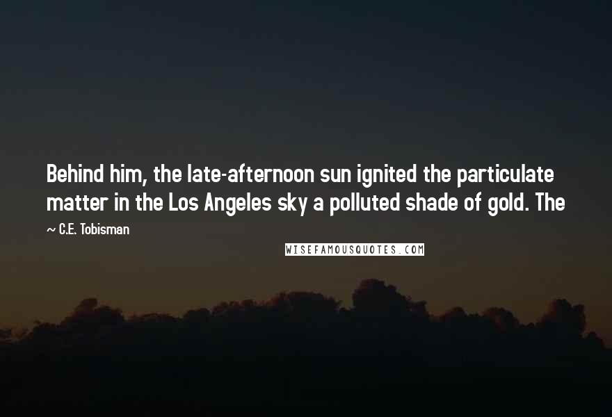 C.E. Tobisman quotes: Behind him, the late-afternoon sun ignited the particulate matter in the Los Angeles sky a polluted shade of gold. The