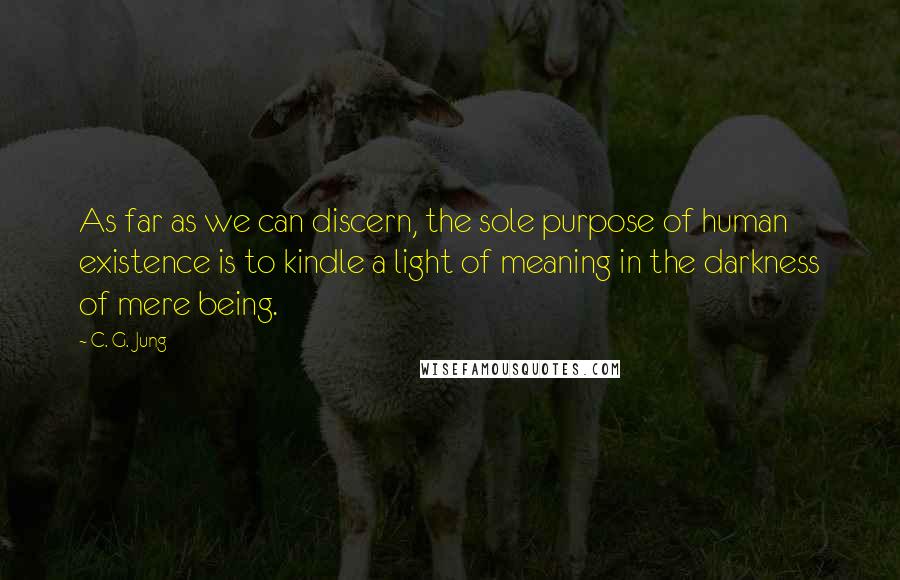 C. G. Jung quotes: As far as we can discern, the sole purpose of human existence is to kindle a light of meaning in the darkness of mere being.