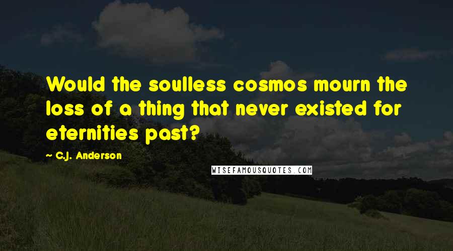 C.J. Anderson quotes: Would the soulless cosmos mourn the loss of a thing that never existed for eternities past?