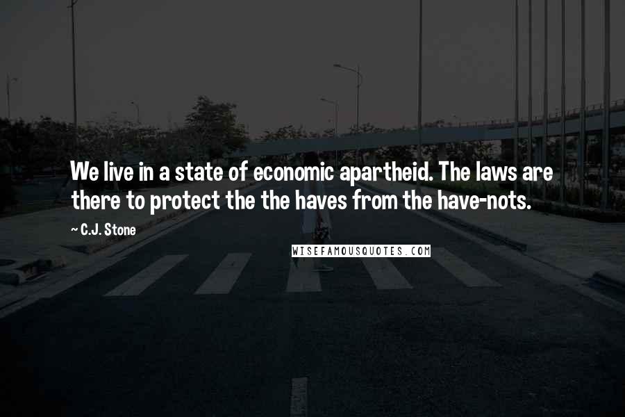 C.J. Stone quotes: We live in a state of economic apartheid. The laws are there to protect the the haves from the have-nots.