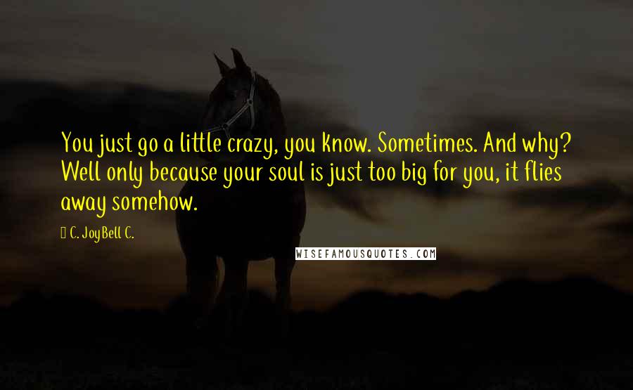 C. JoyBell C. quotes: You just go a little crazy, you know. Sometimes. And why? Well only because your soul is just too big for you, it flies away somehow.