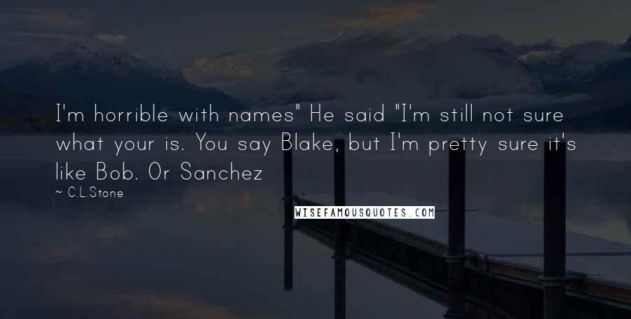 C.L.Stone quotes: I'm horrible with names" He said "I'm still not sure what your is. You say Blake, but I'm pretty sure it's like Bob. Or Sanchez