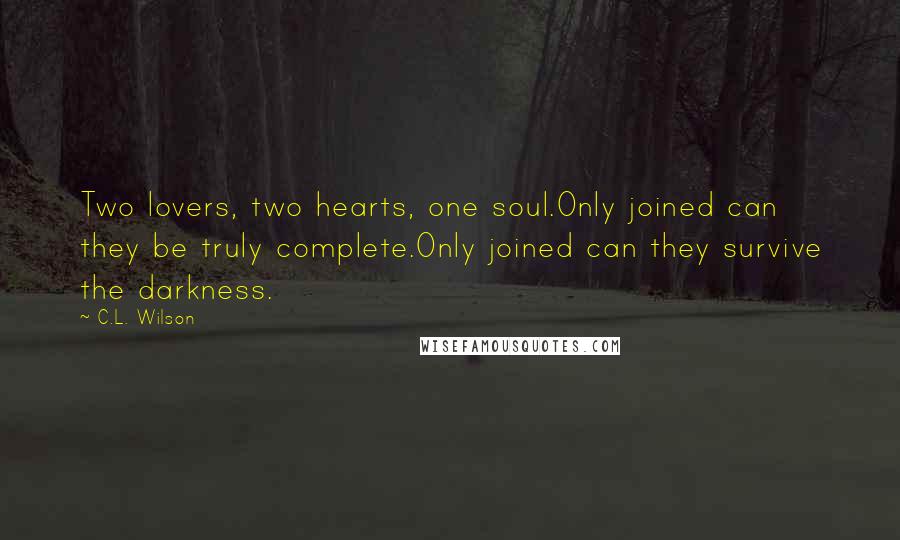 C.L. Wilson quotes: Two lovers, two hearts, one soul.Only joined can they be truly complete.Only joined can they survive the darkness.