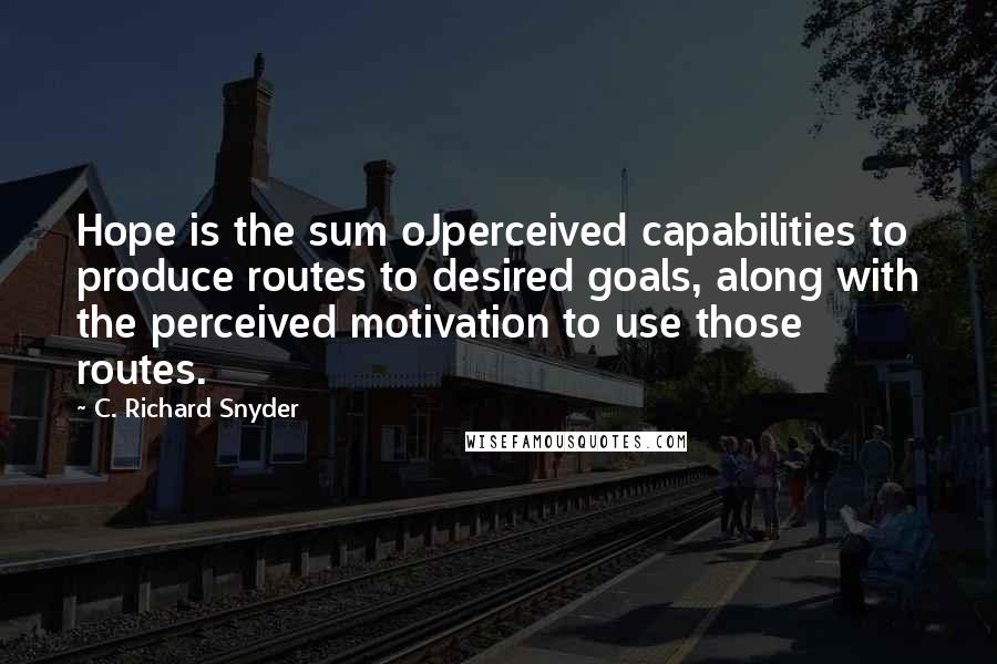 C. Richard Snyder quotes: Hope is the sum oJperceived capabilities to produce routes to desired goals, along with the perceived motivation to use those routes.