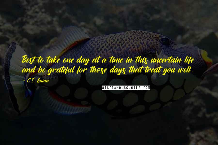 C.S. Quinn quotes: Best to take one day at a time in this uncertain life and be grateful for those days that treat you well.