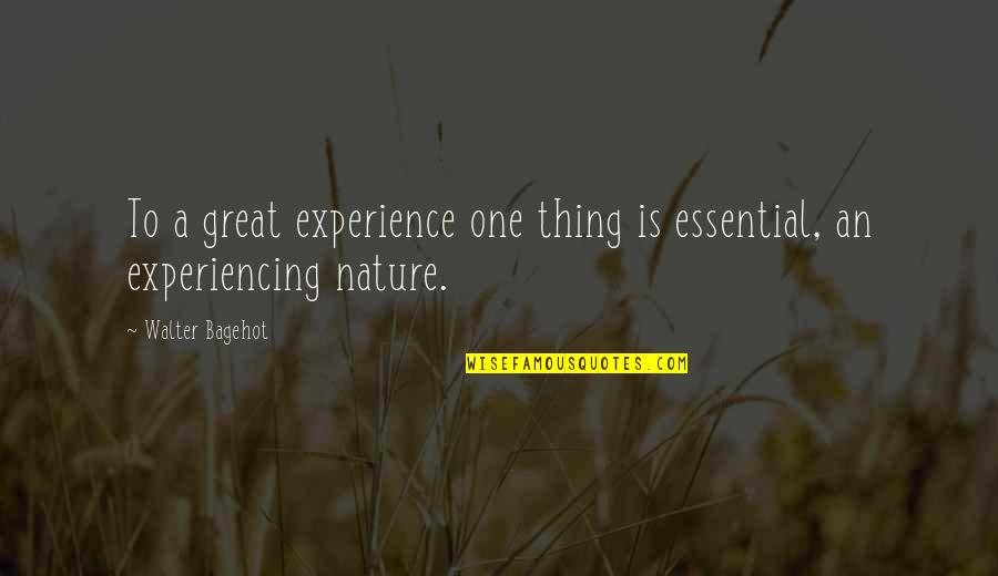 C W W Kannangara Quotes By Walter Bagehot: To a great experience one thing is essential,